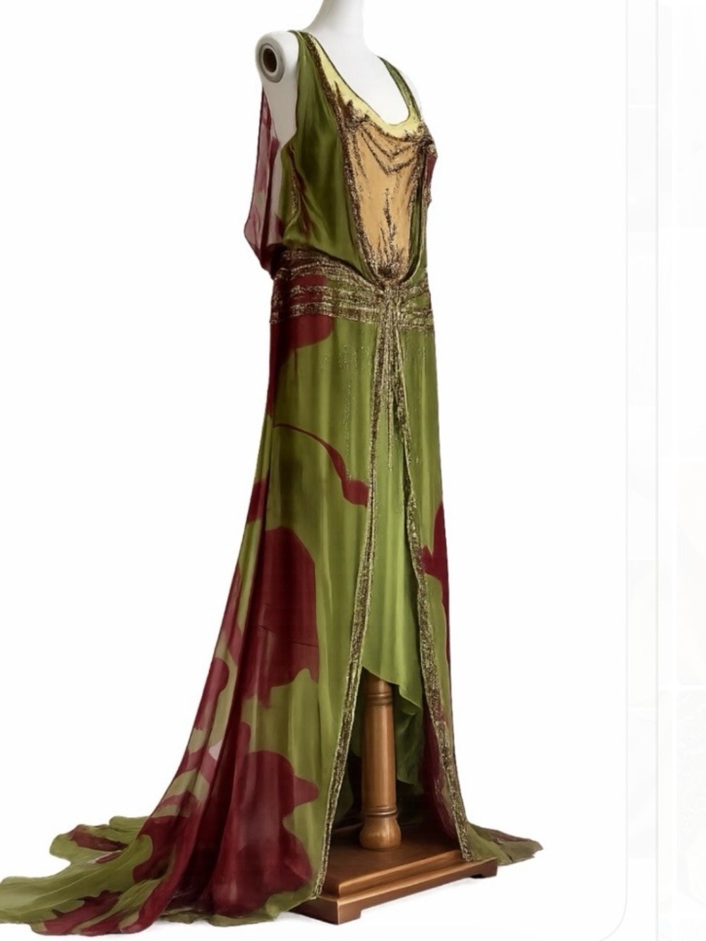 Vtg MARSONI Beaded Silk Chiffon Maxi Dress Fairycore Whimsigoth Earthy Gown NWT